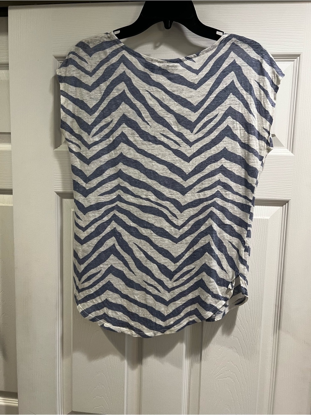 Tahari Blue & White Zebra-Stripe Short Sleeve Tee - Picture 3 of 4